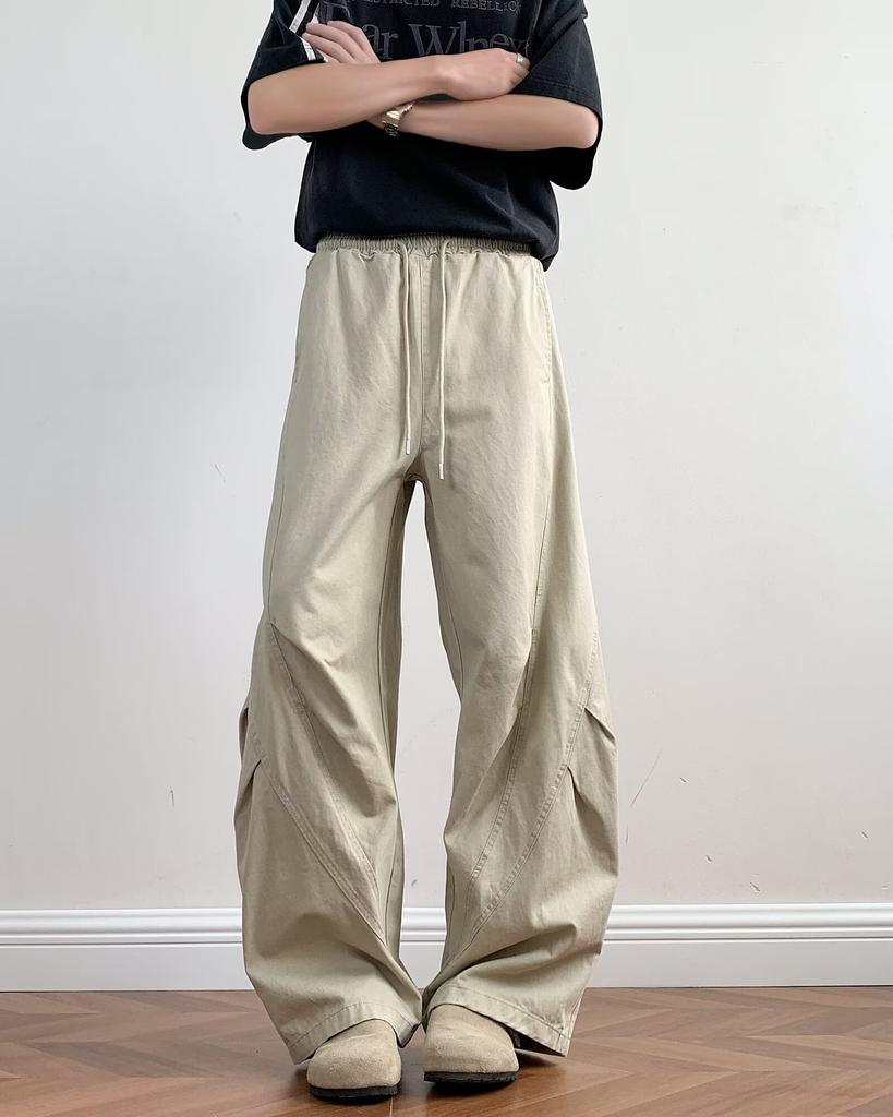 American Street Pleated Design Overalls Men's Summer Trendy Brand Loose Trousers Youth Casual Scimitar Pants