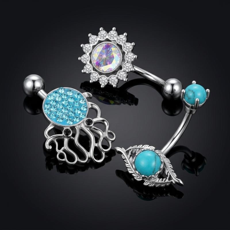 1Pcs Purple Zircon Dangle Belly Button Rings Stainless Steel Heart Butterfly Navel Piercing Long Drop Pendant Belly Ring Jewelry