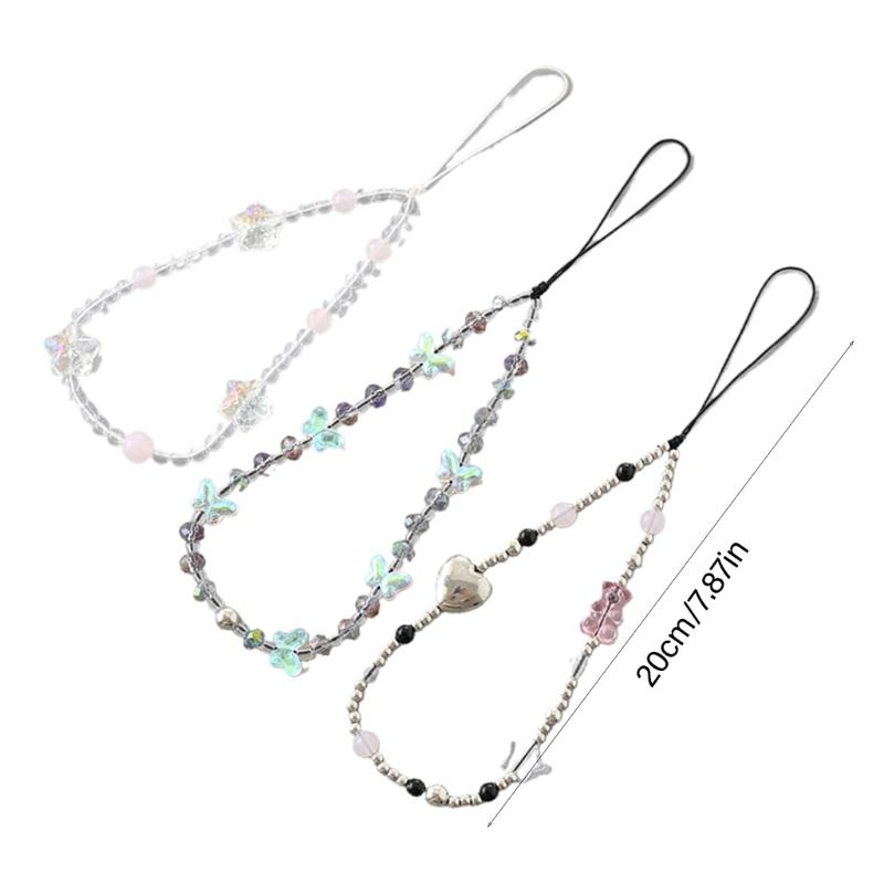 Perlen Handyband Handgelenkschlaufe Handgefertigt Schmetterling Liebhaber Herz Handy Anhänger Handy Anti-Verlust Ketten