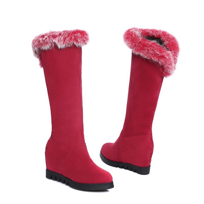 

Женские сапоги на каблуке с уклоном, новые однотонные сапоги большого размера из плюша среднего размера на осень и зиму 43 красный