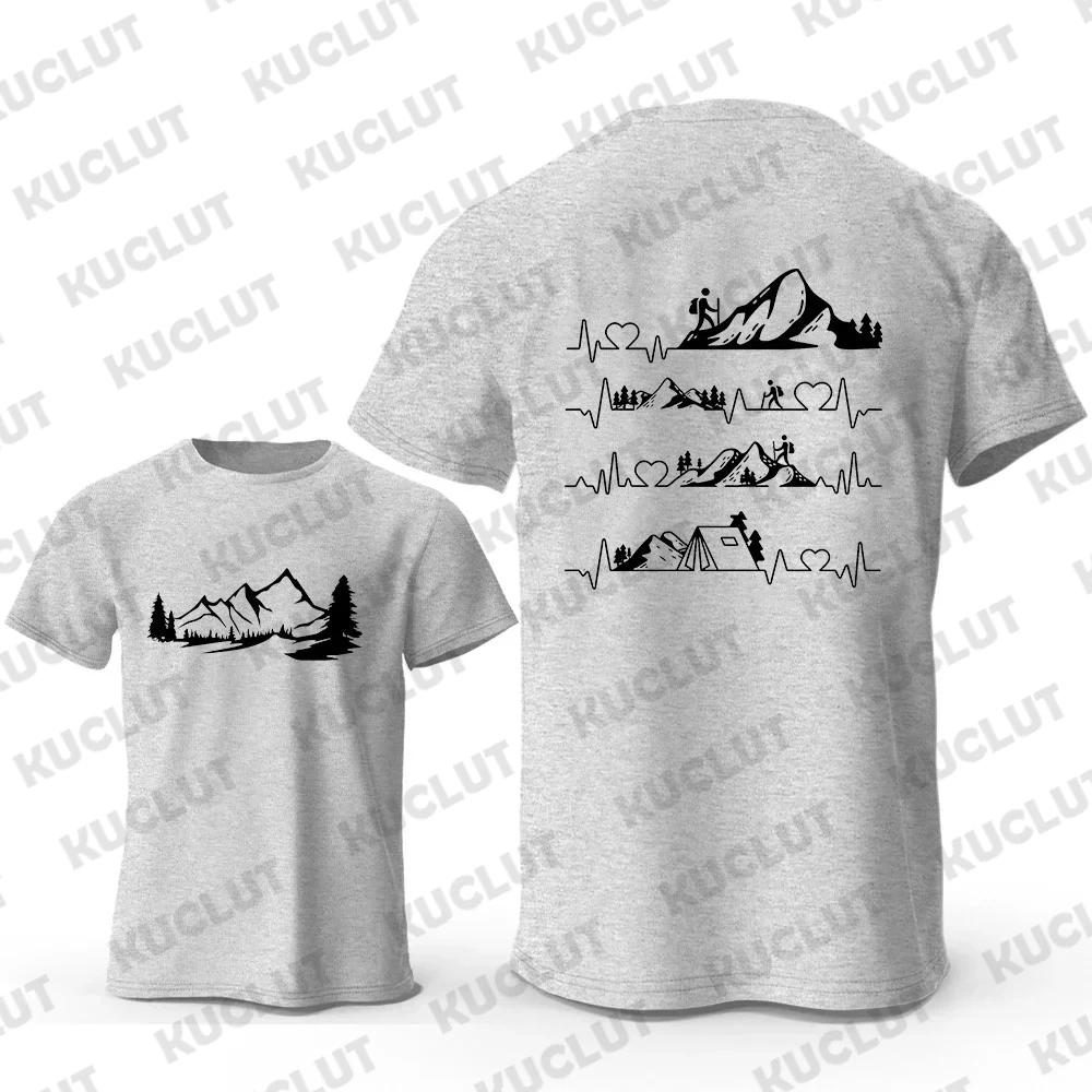 

Camping Outdoor Heartbeat Nature Camper Hiking TShirt Streetwear Short Sleeve Tees Two Sided Mountain Tops Oversized Clothing 4XL