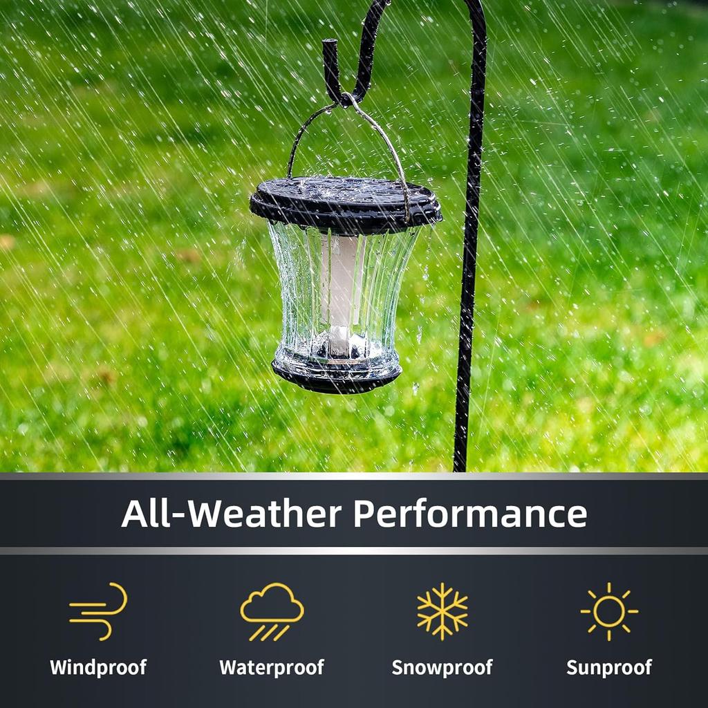 Waterproof Solar Lanterns, Flickering Flame Outdoor Lights, 4-Pack for Patio Garden Pathway Camping
