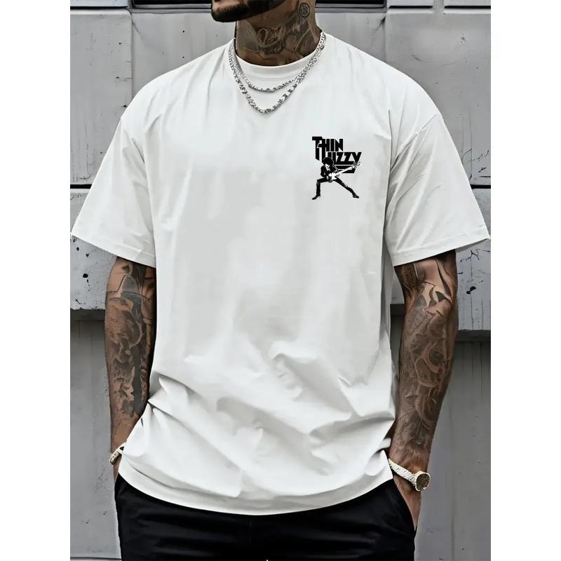 Men s Drop Shoulder T-Shirt, THIN LIZZY, Thin Lizzy Band Double-Sided Graphic Men s Loose Fit T-Shirt S белый