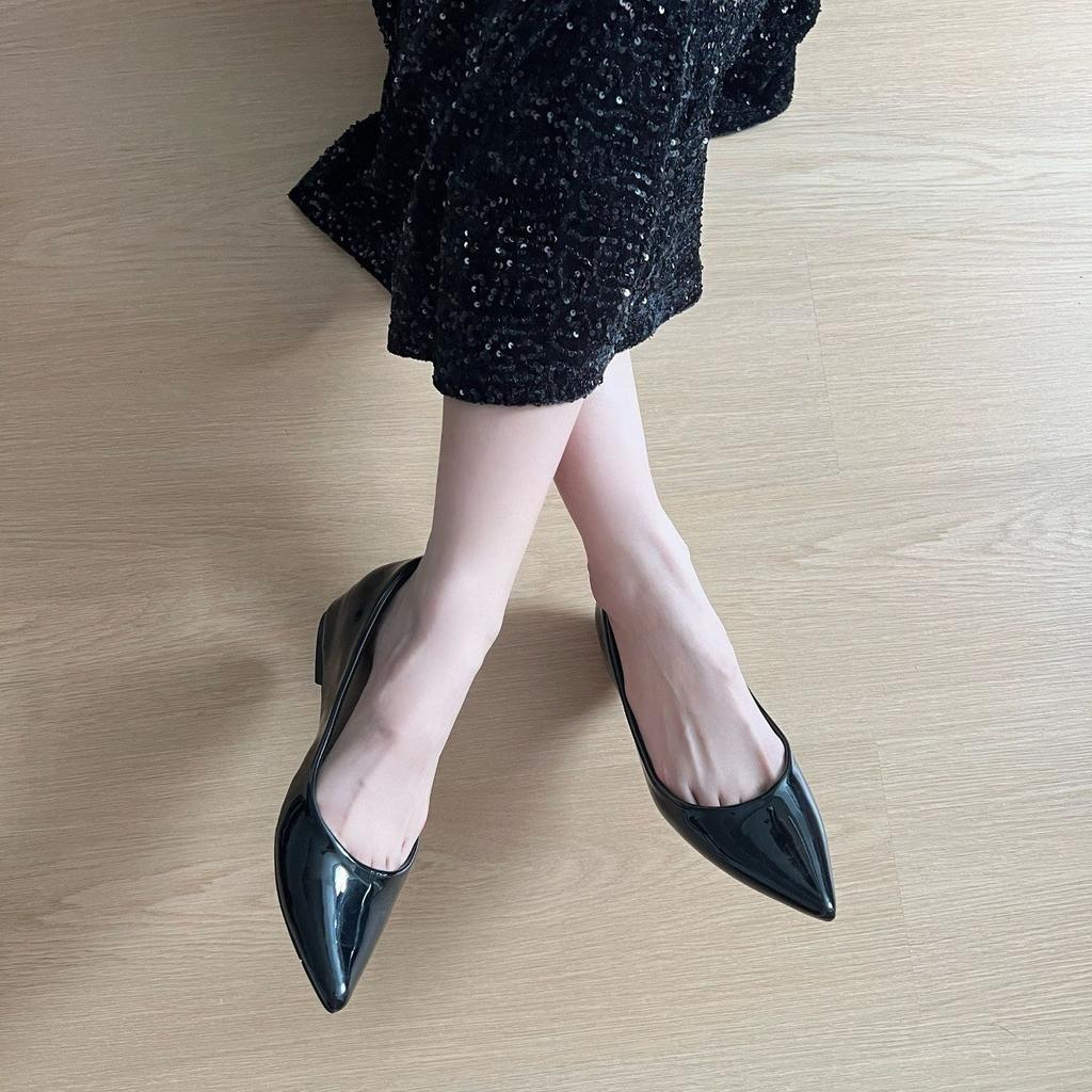 Sheepskin~ Small Inner Height Increase 5cm Single Shoes Women's French Sexy Versatile Temperament Pointed Commuting Beautiful Flat Shoes