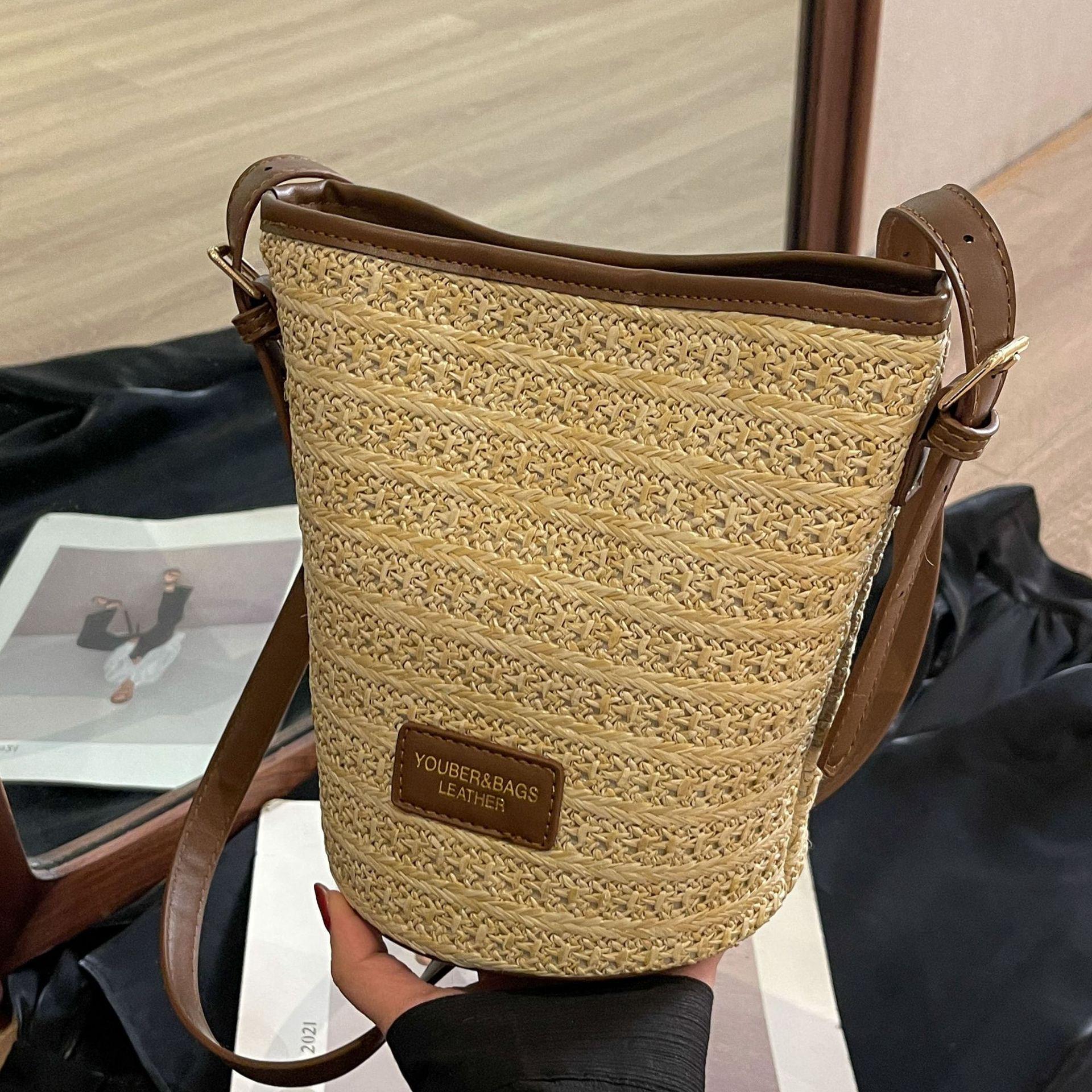

Women s Straw Woven Bucket Bag – 2025 Summer Fashion, Large Capacity Beach Handbag, Casual Crossbody Design хаки
