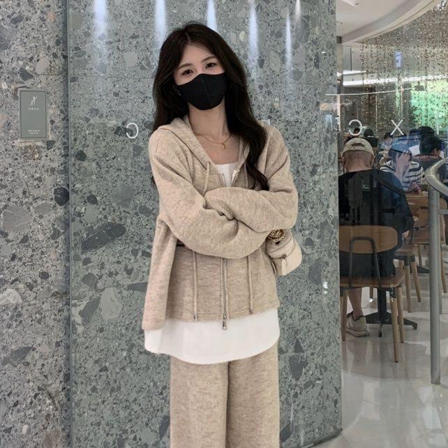 Ensemble décontracté deux pièces pour femmes Printemps 2025: Cardigan Sweatshirt Faux Deux Pièces & Pantalon Large