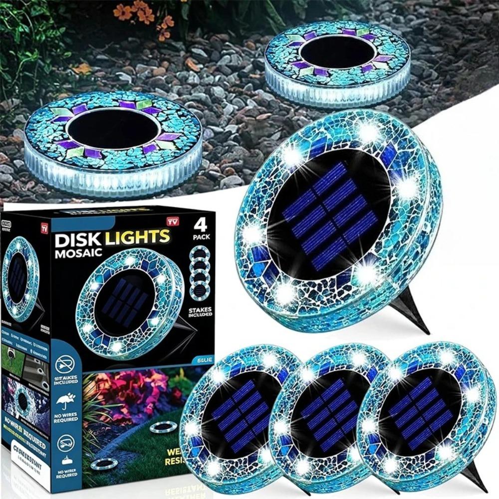 Luce Solare a Disco Mosaico, Illuminazione da Giardino Impermeabile in Vetro, Luci LED Decorative Colorate per Sentieri dal Tramonto all'Alba