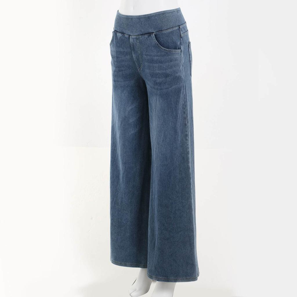 Damen Lässige Baggy Elastische Weitbeinjeans Elegant Slim Retro Denimhose