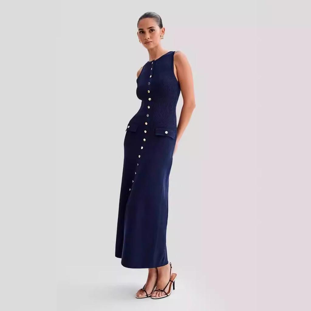 Ladies' Summer Style Sleeveless Round Neck Slim Knit Dress