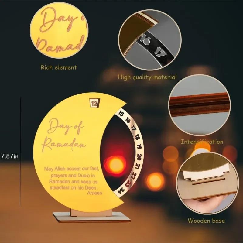 Elegant Acrylic Ramadan Advent Countdown Calendar Sturdy Rotating Build 30 Day Tracker for Eid Celebration Living Room Office