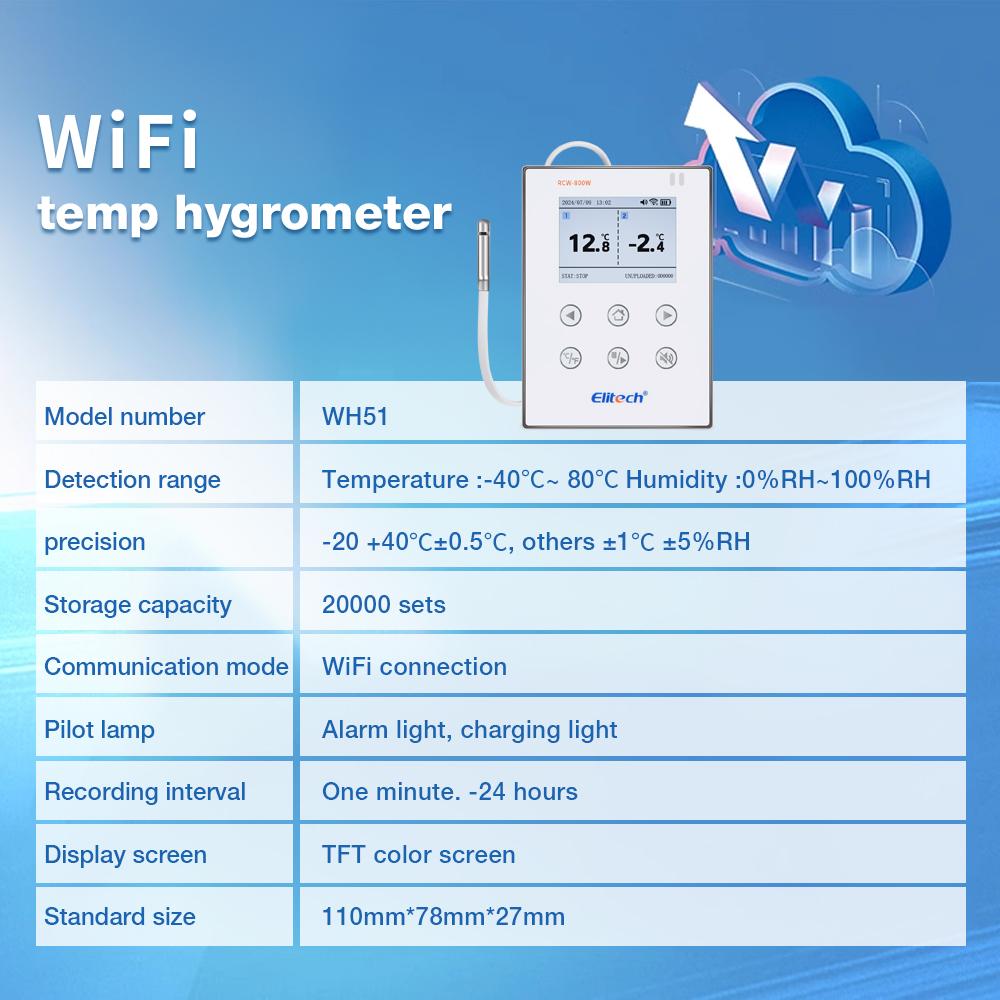 WiFi Temperature Humidity Data logger Datalogger 20000 Points Large Capacity Reusable TEMP RH Detector Elitech for Cold Chain