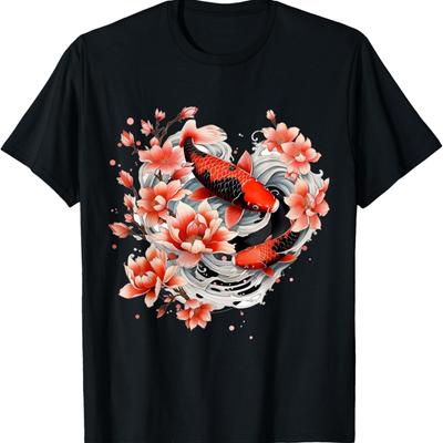 Koi Carp Nishikigoi Fish Cherry Blossom T-Shirt(13)