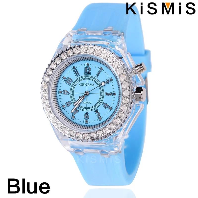 

Модные светодиодные спортивные часы, светящийся дизайн со стразами, трендовые кварцевые часы для мужчин, женщин, пар, шикарные и практичные синий