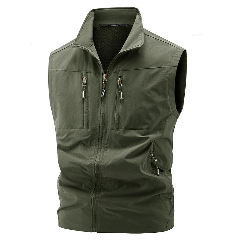 Outdoor Multifunctional Workwear, Vest, Zipper, Multi Pocket Jacket, Spring and Autumn Shoulder, Large Size Sports Vest