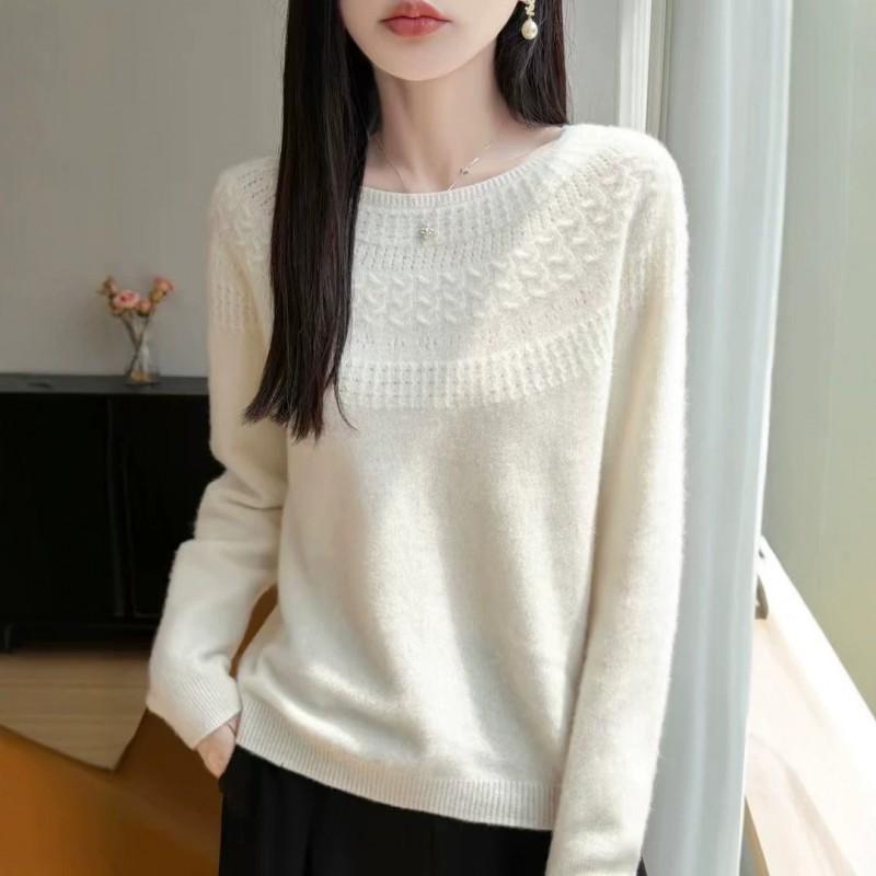 Womens Chunky Knit Sweater With Cable Cutout Detail Round Neck Long Sleeve Loose Fit Winter 2026