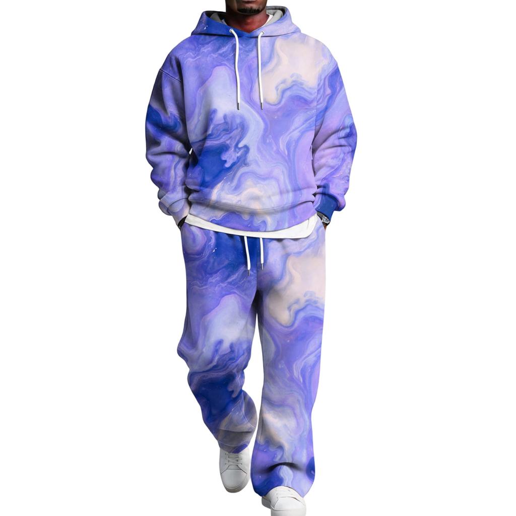 Men's Hoodie and Sweatpants Set with Elastic Waist, Casual Two Piece Outfit