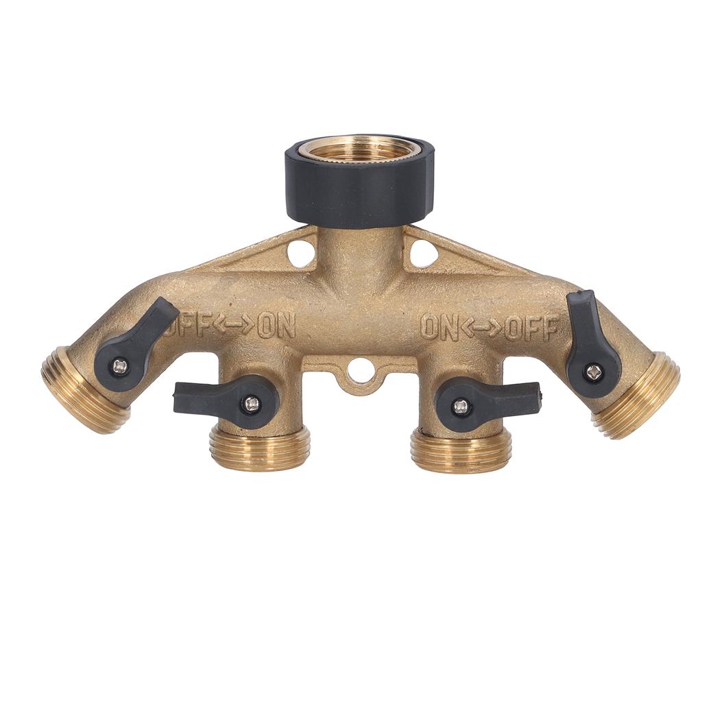 4 Way Hose Faucet Manifold Brass Connector Distributor for Garden Irrigation 34in Thread
