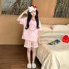 Girls' Cartoon Summer Pajama Set - Short Sleeve & Shorts, Lightweight, Cute, Comfortable for Middle & Older Children