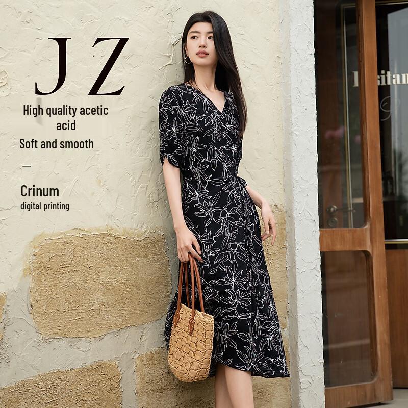 

JZ AnnaCo Women s Elegant Printed V-Neck Acetate Midi Dress L