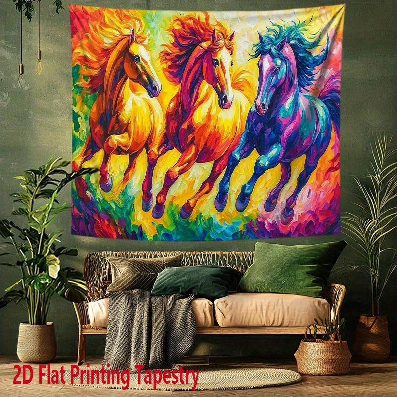 Brightly colored galloping horse Digital printing polyester wall tapestry suitable for use in living bedrooms offices bars party