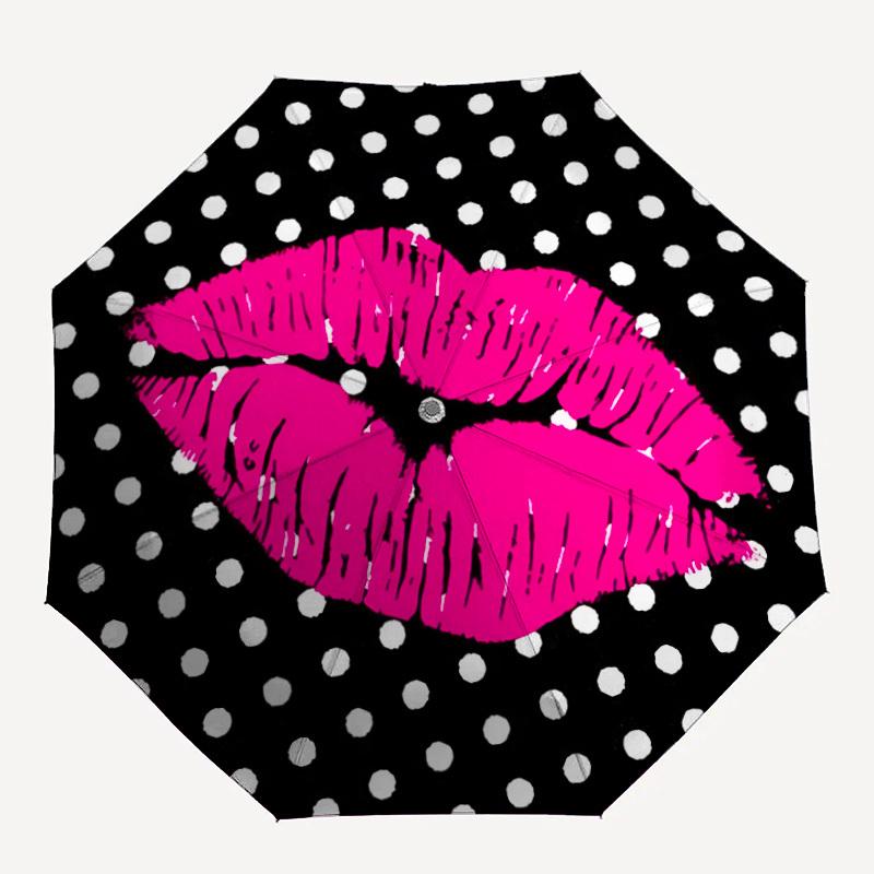 

1pc Lips Polka Dot Automatic Umbrella - 8-Rib Durable Frame, Portable Fashion Accessory & Holiday Gift yy251117125