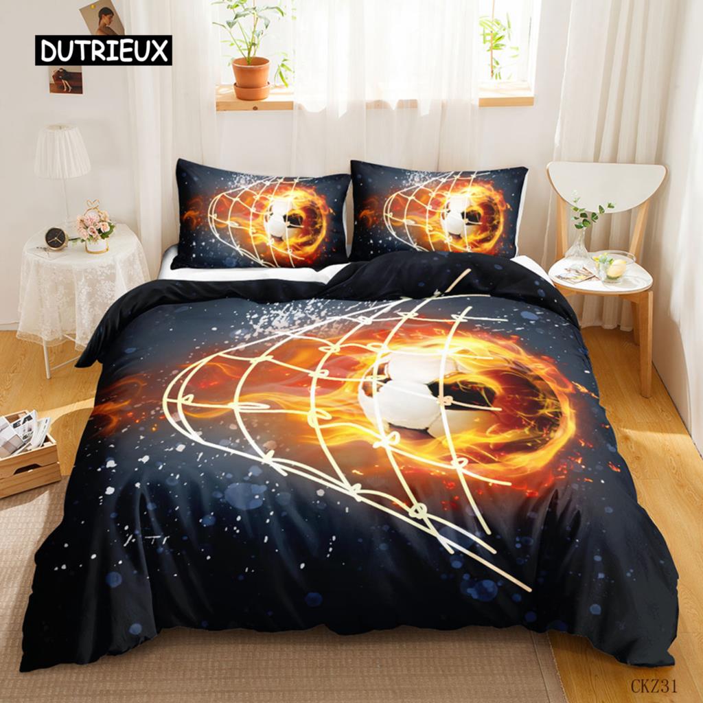 Soccer Duvet Cover Set for Kids Girls Teens Sports Theme Breathable Twin Polyester Quilt Cover