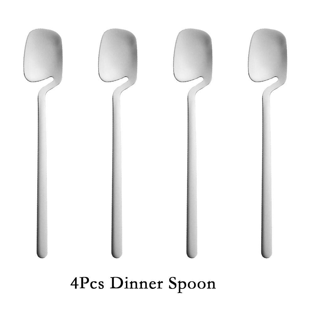 

4 шт., золотой красочный набор ложек, набор столовых приборов из нержавеющей стали 304, кофейная чайная ложка, посуда, домашний кухонный набор столовых приборов серебряный