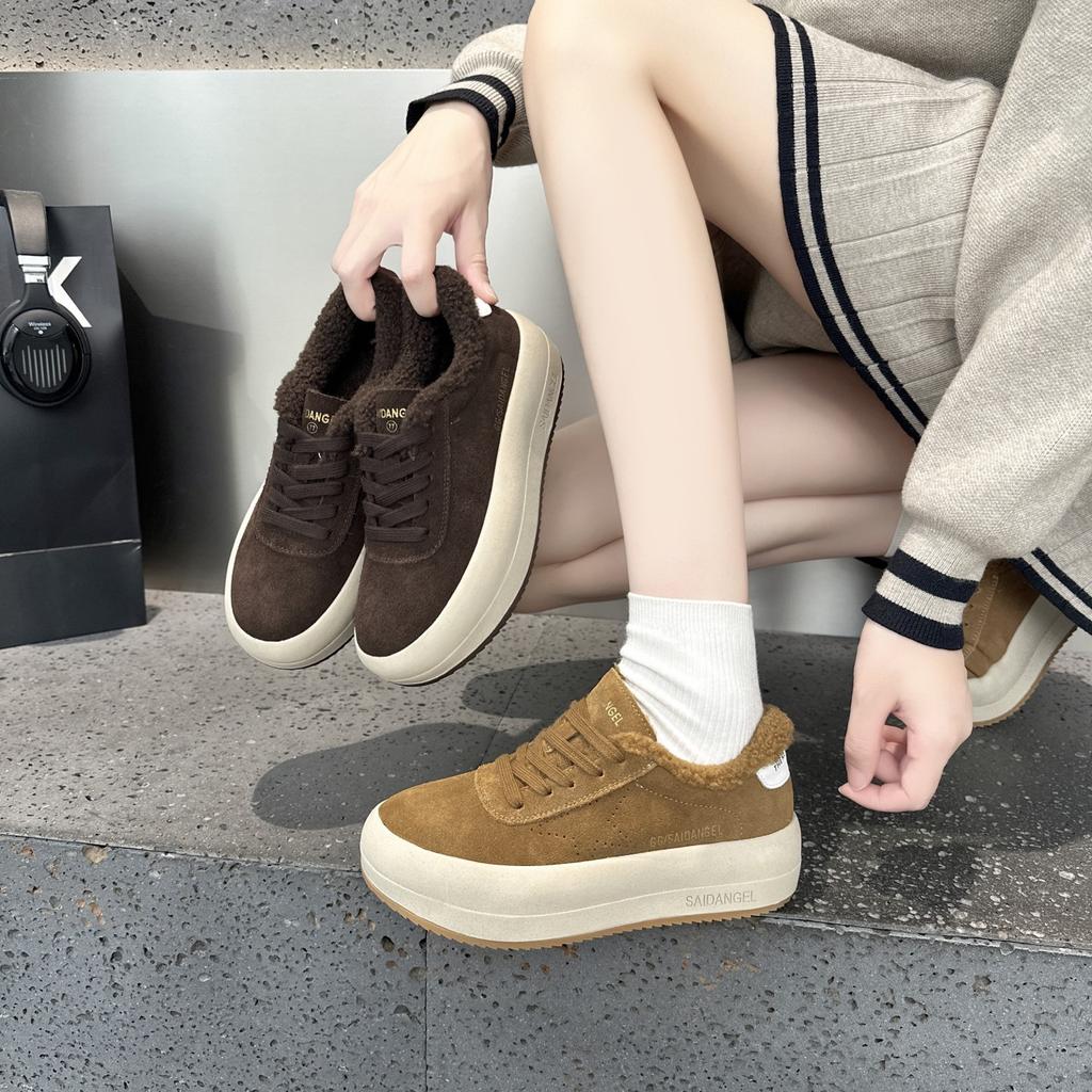 Frosted Leather Dirty Shoes Women's Velvet Thick Baseplate Shoes Autumn and Winter New Retro Casual Sports Warm Cotton Shoes