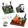 Halloween Children's Block Toy Gift MOC Pumpkin Scene Model Vampire Square Head Cemetery Model Cross Coffin Bat Spider Skull Man