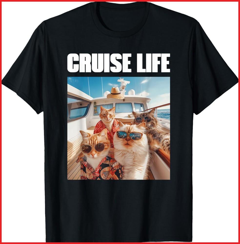 Selfie Cat Fun Cruise Buddies Ship Vacation Friends Family black T-Shirt Unisex T-Shirt XXXXL