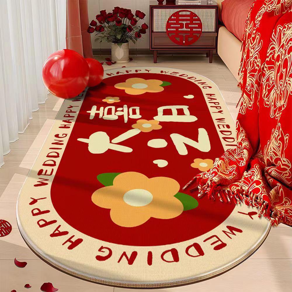 Newlywed Bedroom Crystal Velvet Rug: Red Carpet, Coffee Table & Bedside Mat, Dirt-Resistant