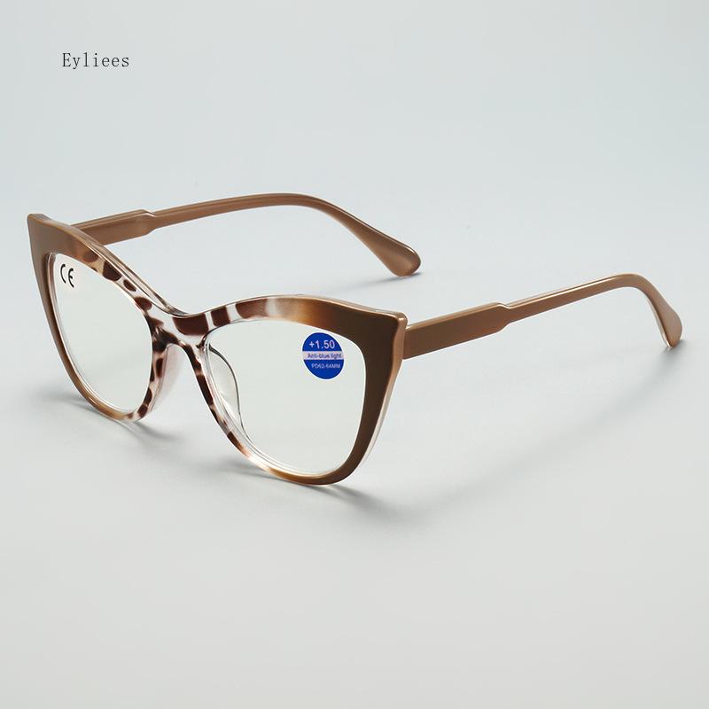 Personalized Large Frame Presbyopia Glasses Fashion Color Blocked Cat Eye Teeth Anti Blue Light Glasses Diopter To +4.0