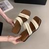 Thick-soled one-word slippers for women to wear in summer, new slope heel sandals, French gentle fairy wind open-toed beautiful sandals