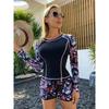 New Long Sleeve Surfing Wetsuit Digital Print Flat Angle Bikini Set Women's Swimming Costume Diving Suit