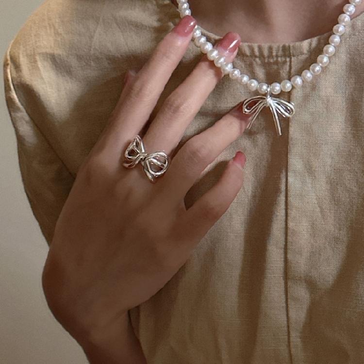 Stylish Bowknot Jewelry Set Personalized Necklace Ear Studs Rings Adornment