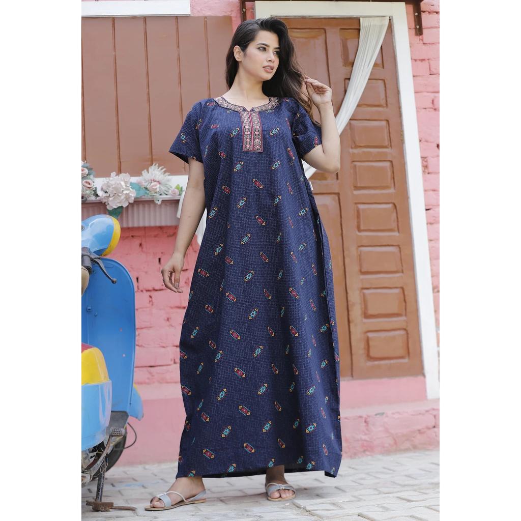 Women Cotton Printed Night Gown Indian Ethnic Designer Casual Wear Nighty Dress