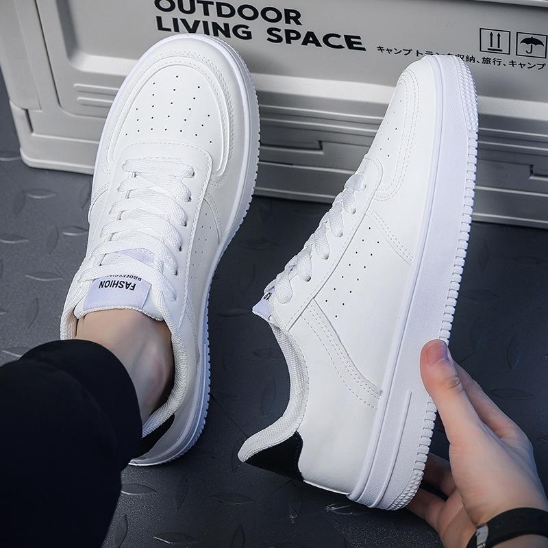 Men's White Shoes, Breathable Pure White Sports and Leisure Board Shoes