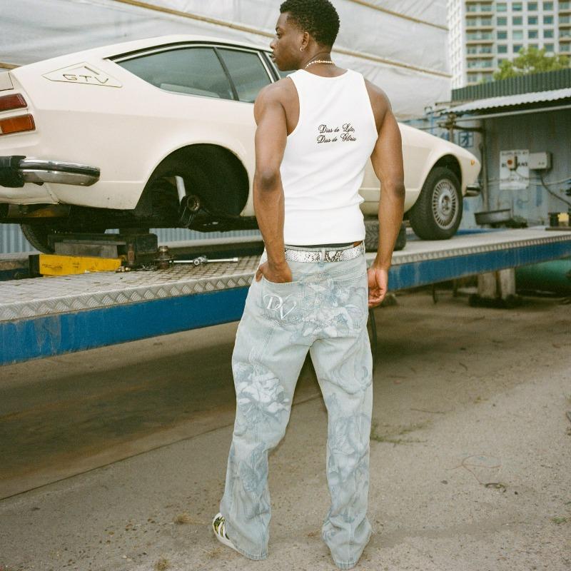 STREETRICH Y2k Retro Luźne Dżinsy Modne Wzór Kupidyna Anioła Męskie Damskie Spodnie Amerykański Hip Hop Streetwear Unisex Codzienne Jeansy o Prostych Nogawkach