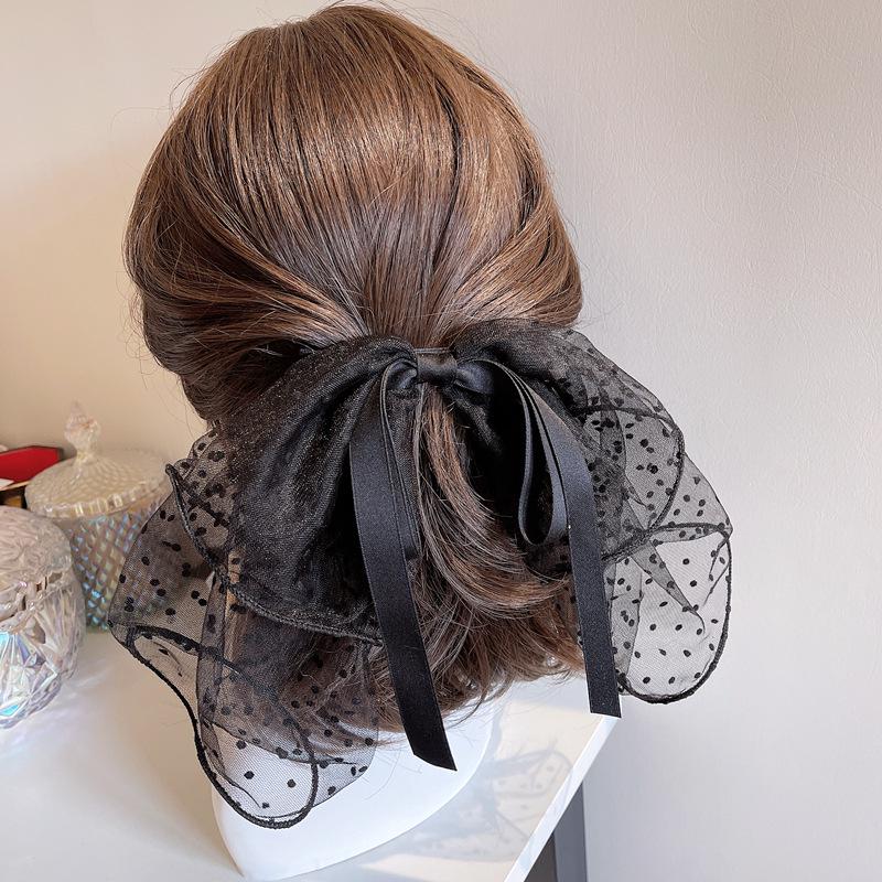 

Large Black Bow Lace Hair Clip for Girls - Top of Head Hairpin чёрный