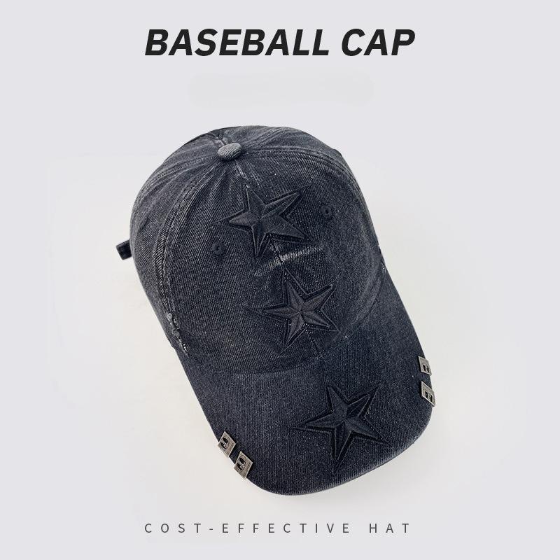 

Spring and summer sunshade three-dimensional stars embroidery washed denim baseball cap women adjustable [54-60cm]