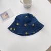 Simple cartoon embroidered denim bucket hat women Harajuku retro basin hat spring and summer sun protection visor men