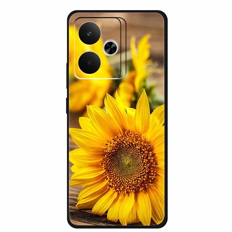 Phone Case For Realme GT 7T Case Flowers Soft Black Silicone Back Cover For Realme 14 5G 15 Pro GT7 Case Shockproof Coque Fundas