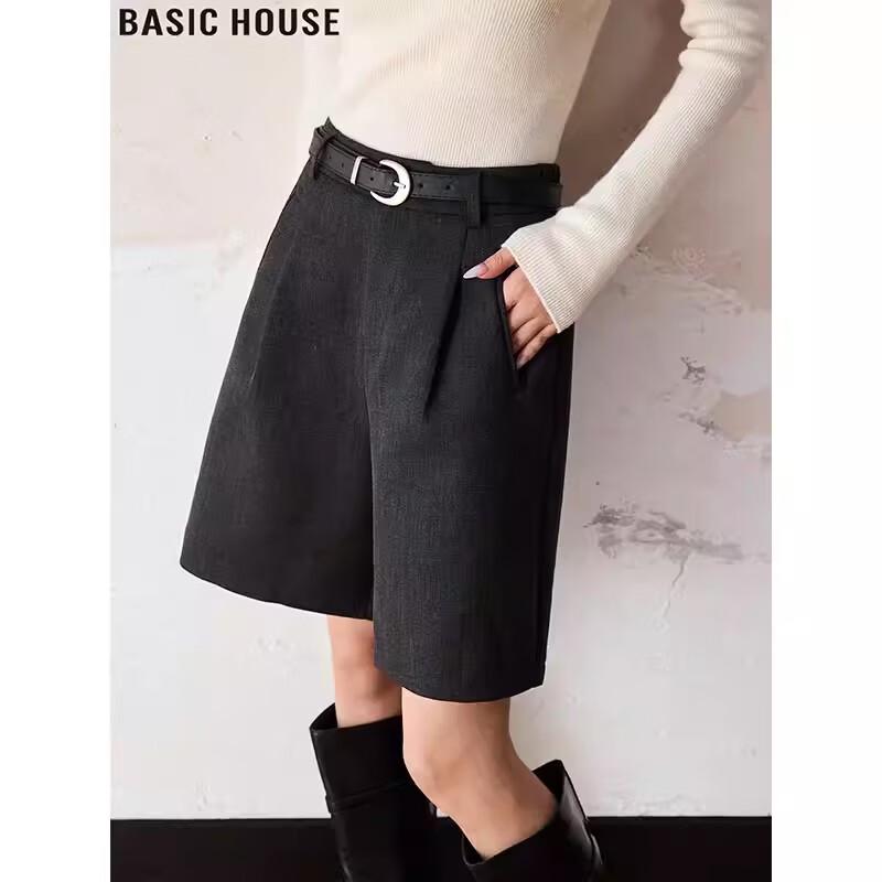 Basic House Women s Grey A-line Wide-Leg Suit Shorts XL