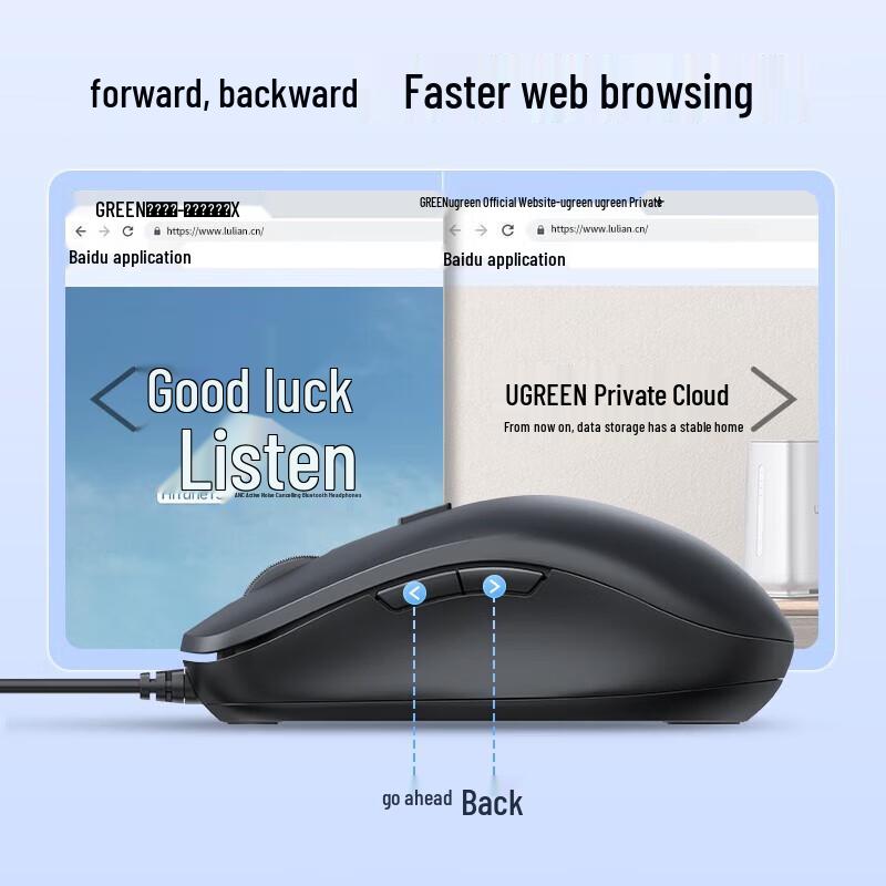 UGREEN MU002 Wired Ergonomic Mouse