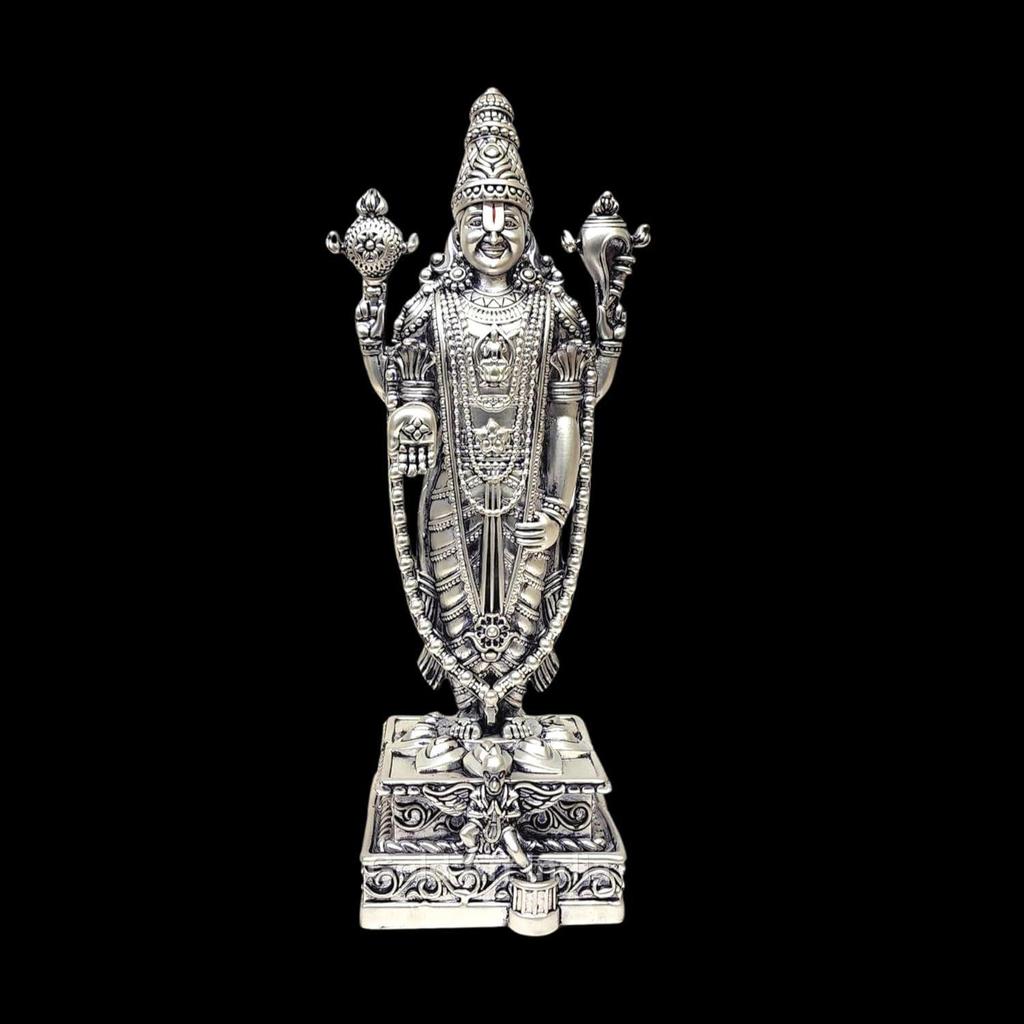 Lord Tirupati Balaji Silver  Matte Idol with Garuda for Car Dashboard | Vishnu Ji Idol for Office Desk | Venkateswara Swamy Murti for Home