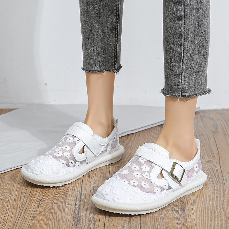 Fashion Retro Fisherman Shoes Summer Fashion Casual Women Flat Shoes Buckle Lace Mesh Breathable Comfort Tennis Women Covered Toe Shoes
