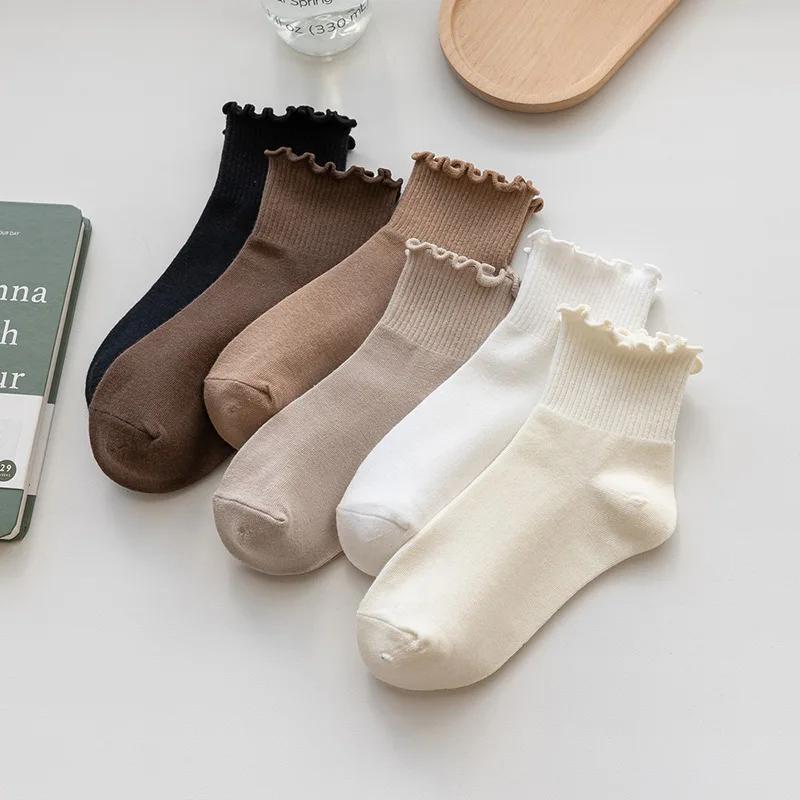 Socks For Women Cute New Summer Japanese Style Breathable Girls Short Socks Kawaii Solid Color Frilly Ruffle Socks Casual Sweet