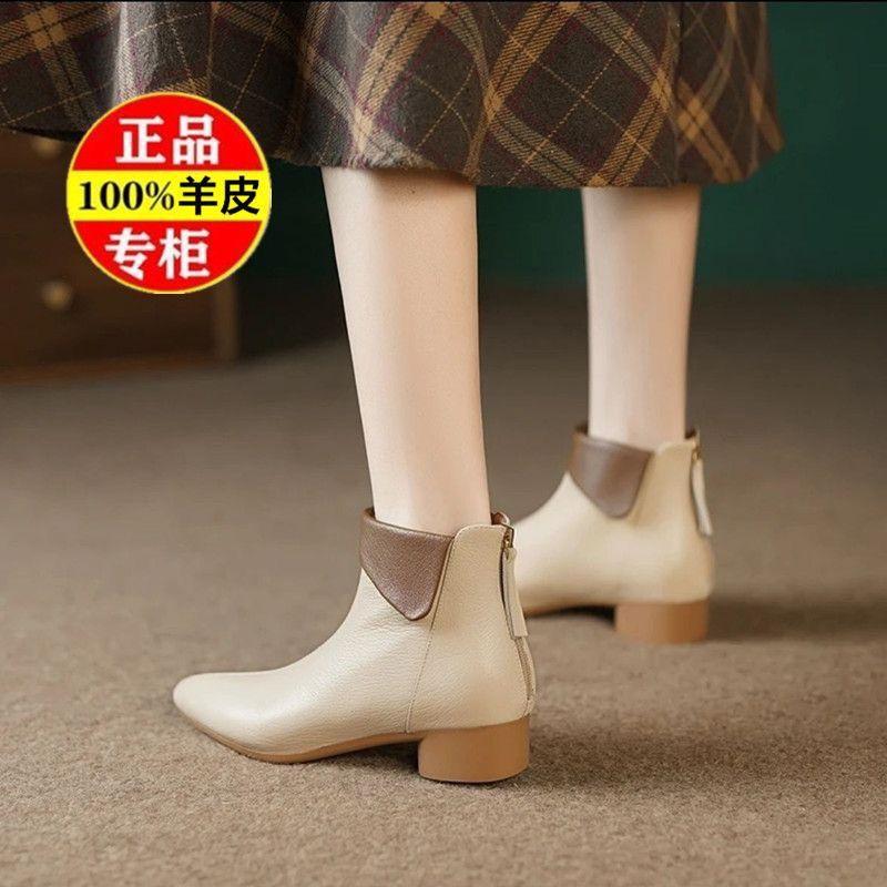 3 Leather Soft-soled Short Boots Women's Spring and Autumn Single Boots Pointed 2025 New Winter Velvet Versatile French Boots Women