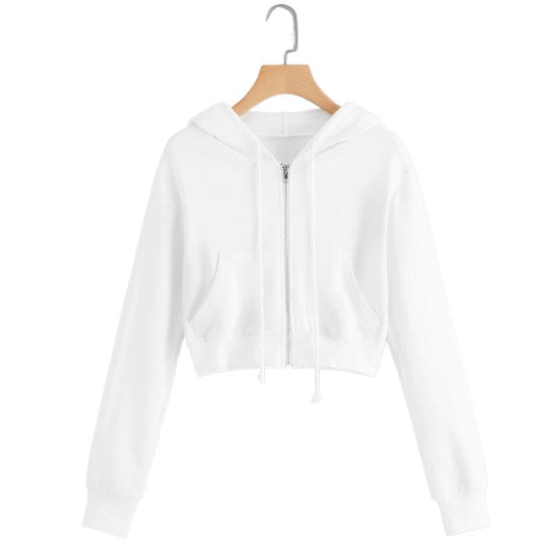 Толстовки на молнии для женщин укороченные толстовки с длинными рукавами куртки модные укороченные топы одежда для девочек-подростков S белый 1689₽