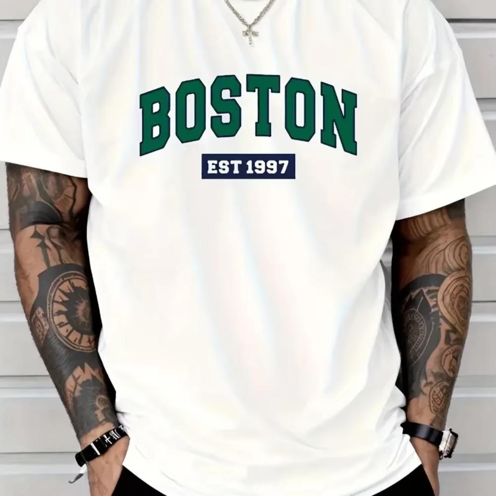 

100% Cotton High Quality Round Neck Fitness Men Summer Cool Breathable Sweat Absorption Neutral Clothing Letters BOSTON1997 -... 5XL